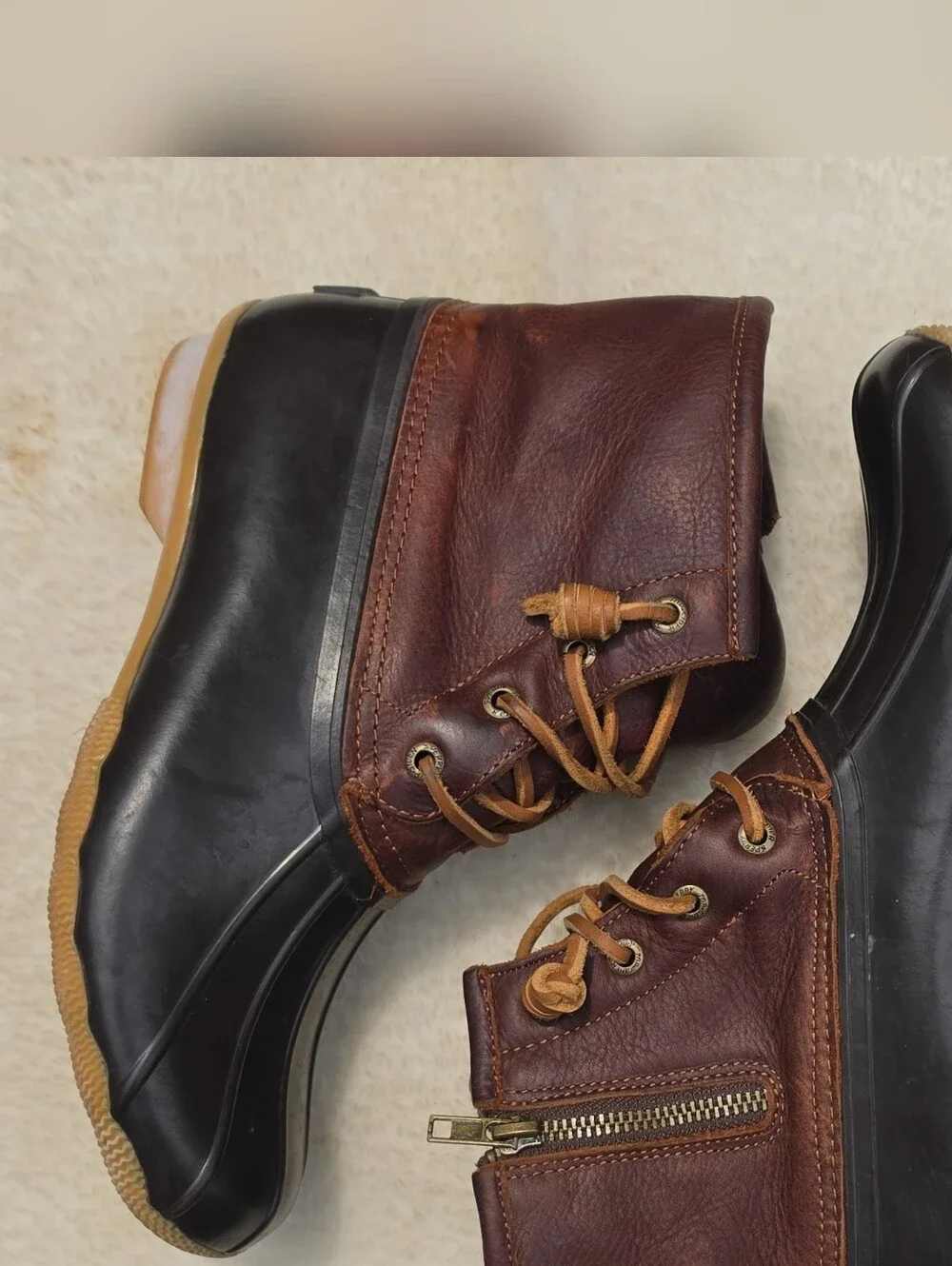 Sperry Top-Sider Duck Boots Women's 8.5 Brown Leather Waterproof Rain Boots